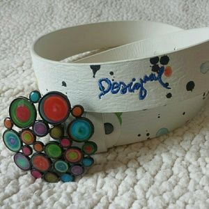 Desigual white flower buckle belt